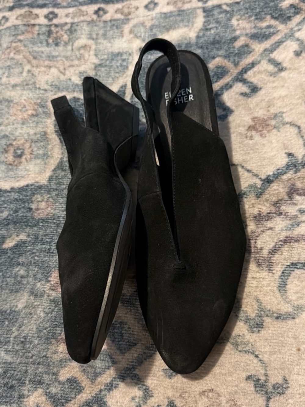 Eileen Fisher Black Suede Slingback Pointed Mules